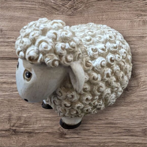 Adorable Decorative Sheep Figurine Textured White Swirls Rustic Farmhouse Decor - Picture 2 of 10